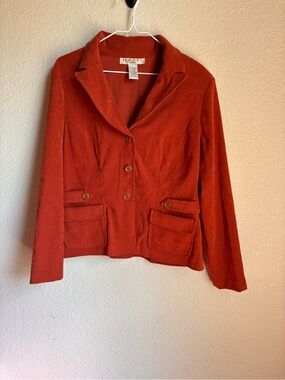 Vintage Orange Rust  faux Suede Button-Front Women's Jacket  blazer
